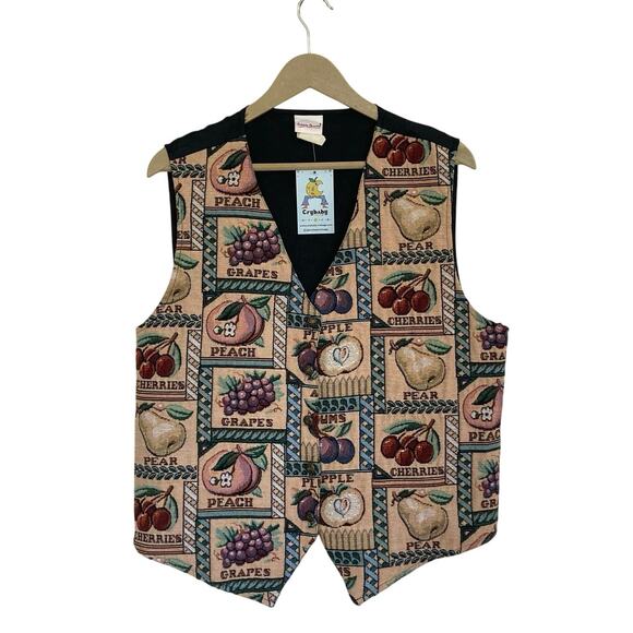 Vintage 90s Bobbie Brooks Fruit Tapestry Vest - Picture 1 of 6